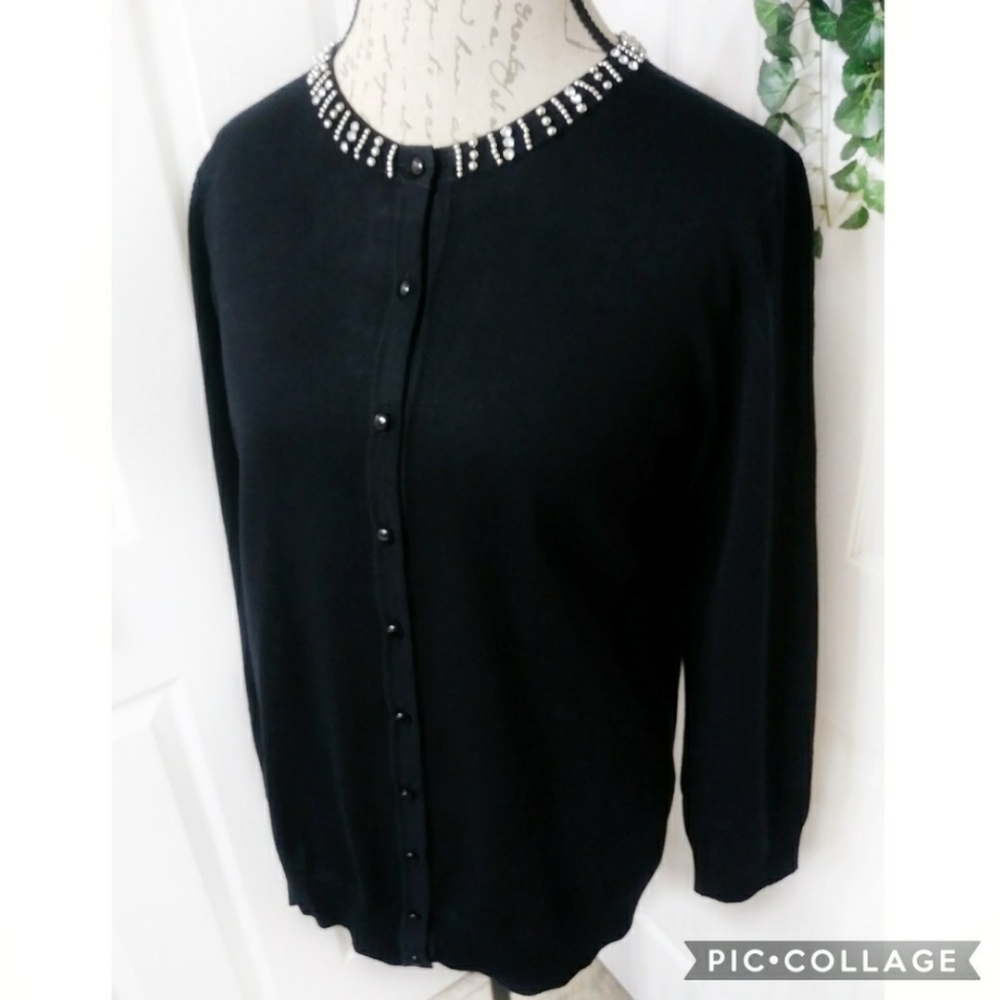Avenue Black Embellished Cardigan Sweater Size 14